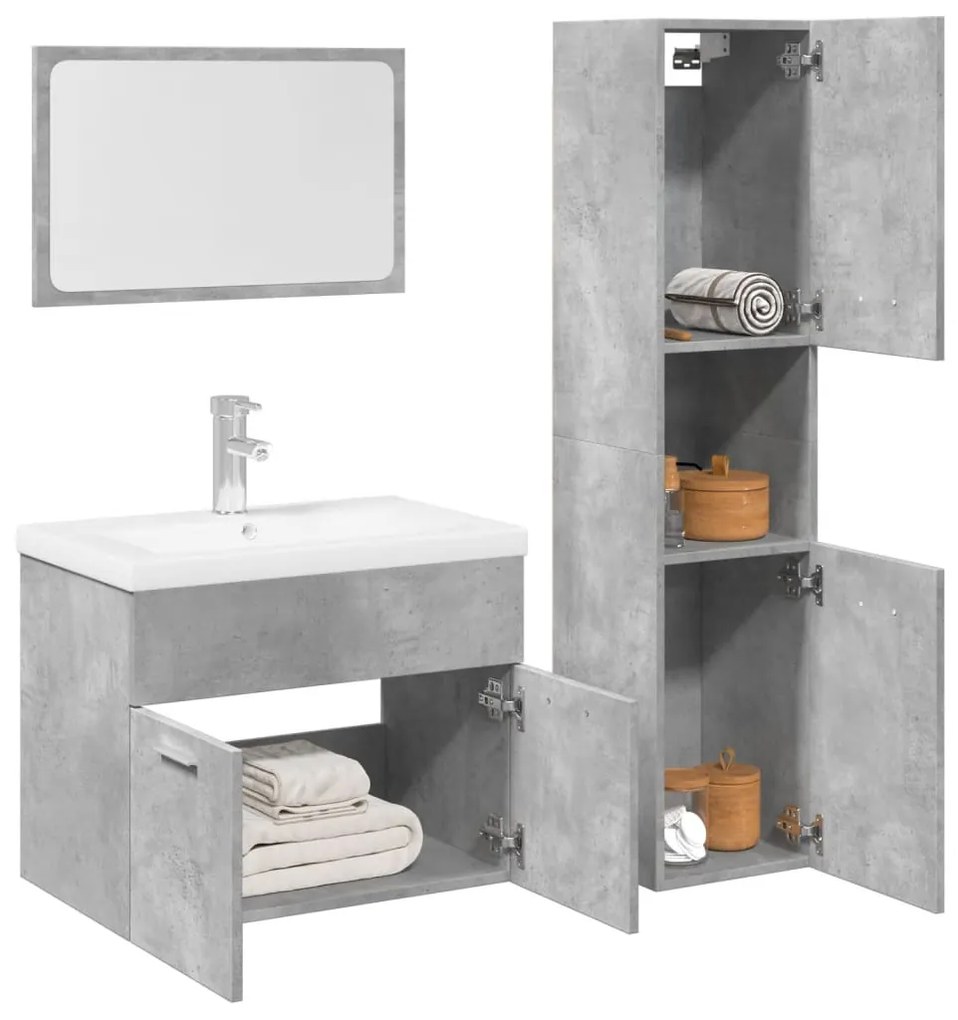 vidaXL 4 pcs conj. móveis casa banho derivados madeira cinza cimento