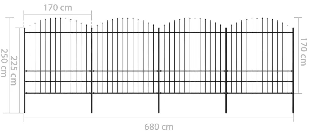 Cerca de jardim com topo em lanças (1,75-2)x6,8 m aço preto