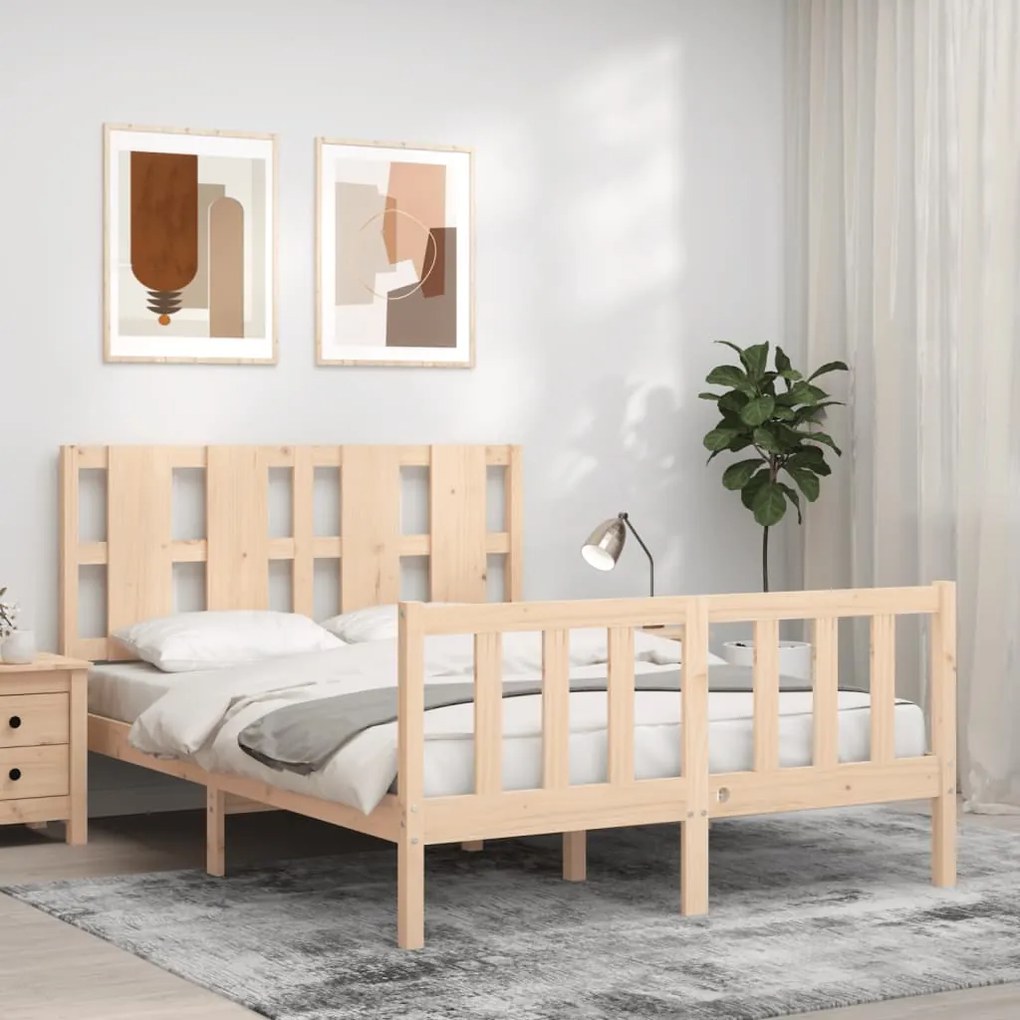 Estrutura de cama com cabeceira 140x190 cm madeira maciça