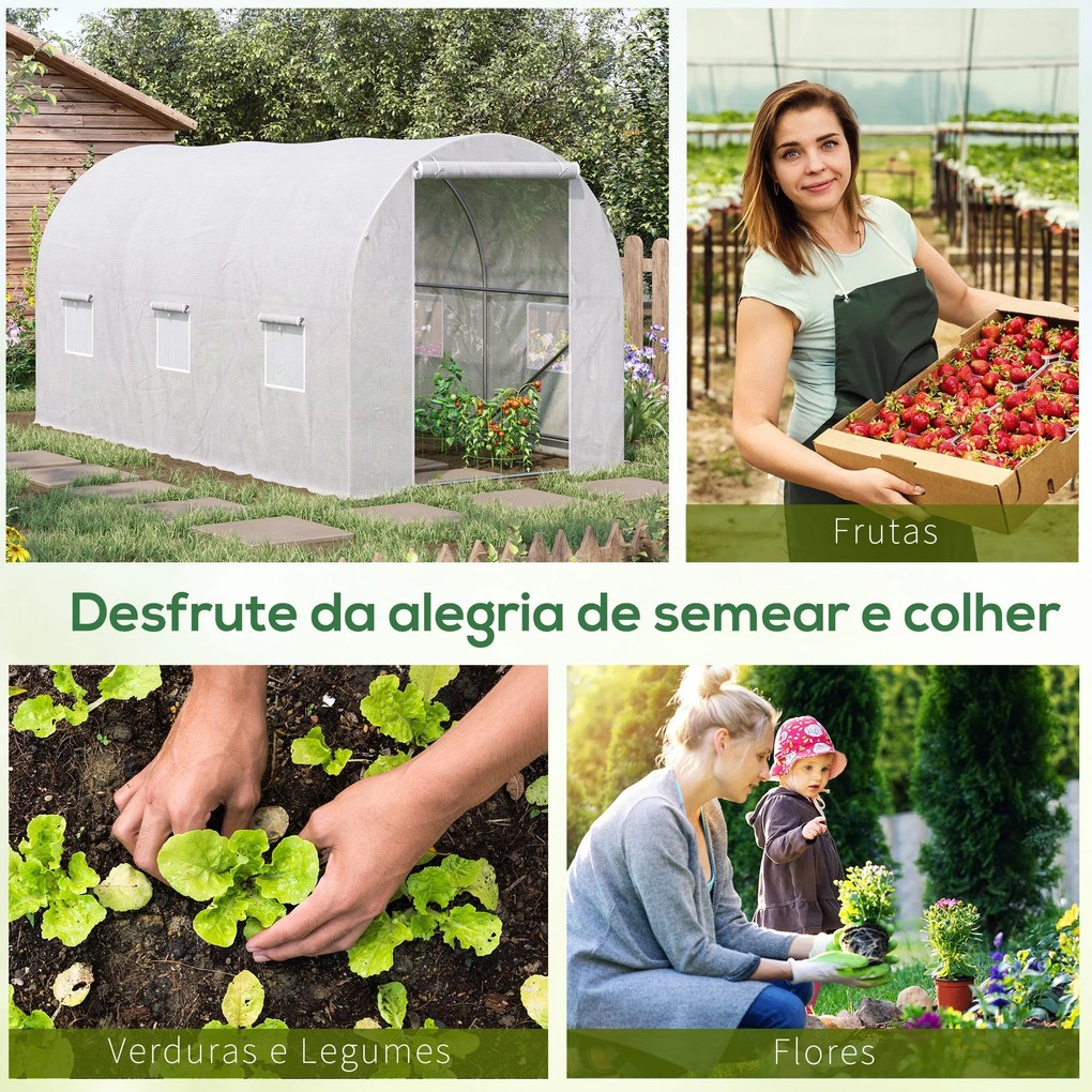Estufa de Jardim 350x200x200 cm Estufa de Túnel com Porta Enrolável e