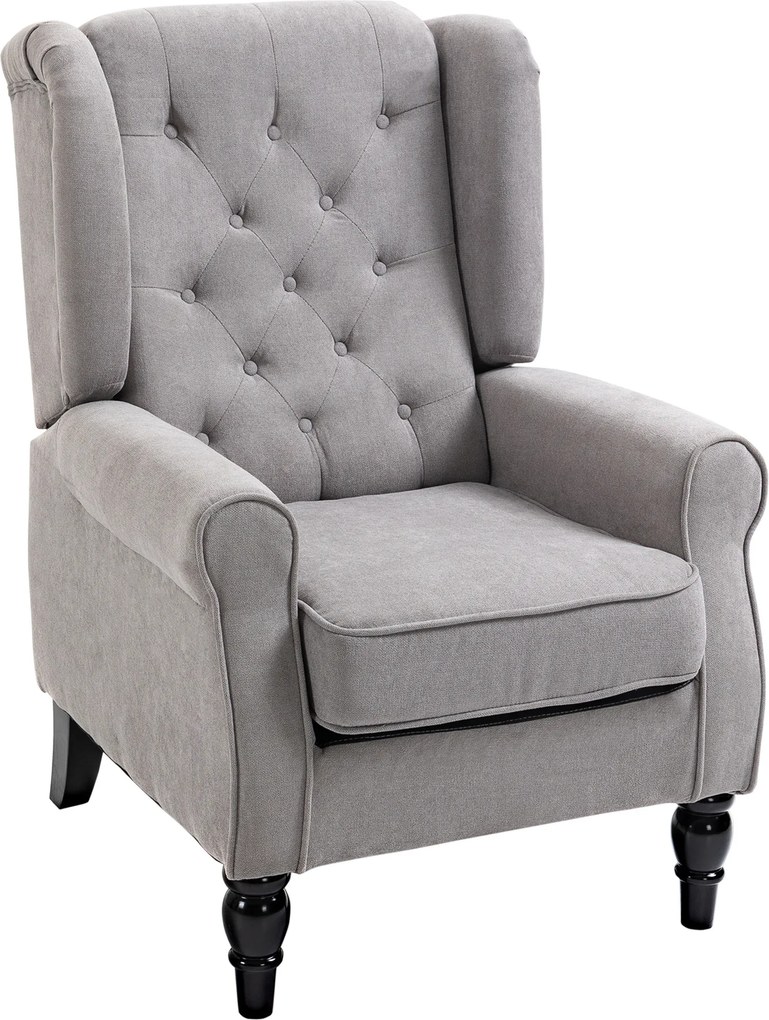HOMCOM Poltrona de Sala de Estar Poltrona Moderna com Apoio para a Cabeça e Pés de Madeira Poltrona Individual 74x86x102 cm Cinza | Aosom Portugal