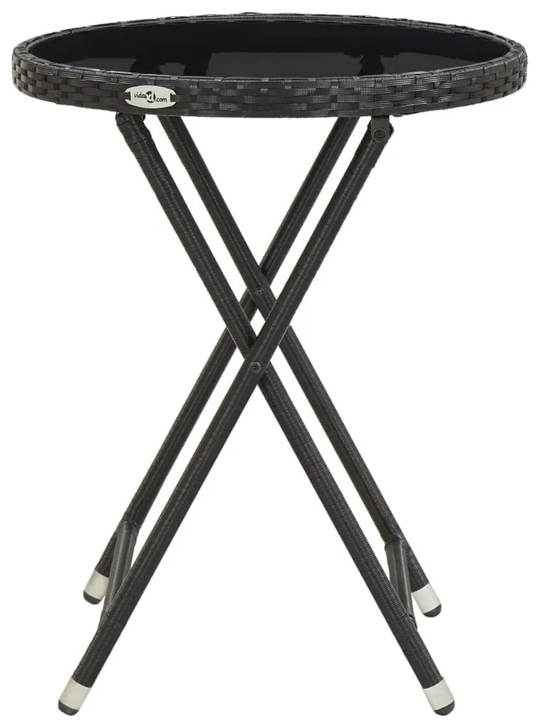 Mesa de chá 60 cm vime PE e vidro temperado preto