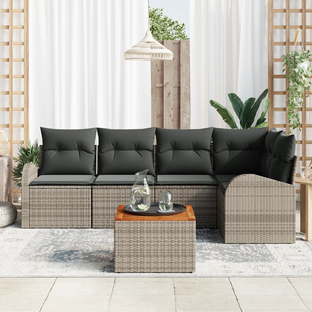 Conjunto de Sofá de Jardim vidaXL 6 Peças com Almofadas Cinzento Ratta