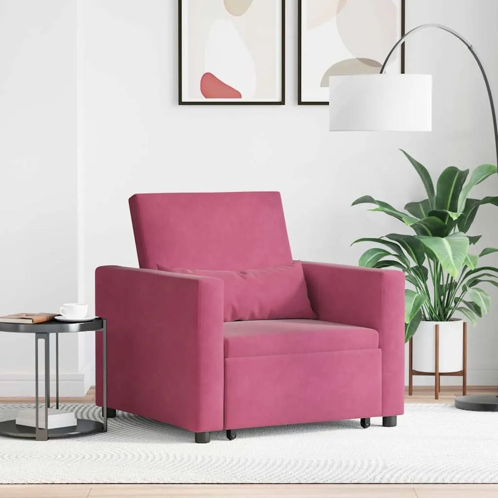 vidaXL Sofá-Cama Único Conversível 3 em 1 Vinho Vermelho Veludo