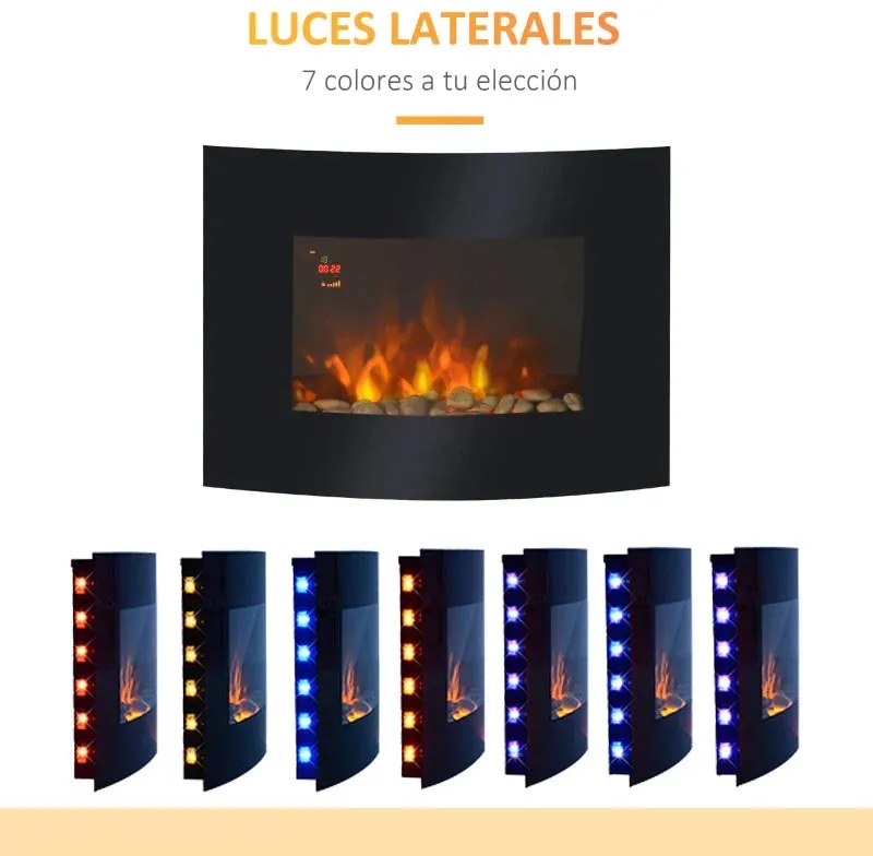 Lareira Elétrica Suspensa/Parede - Preto - 65x11,4x52 cm - Vidro Tempe