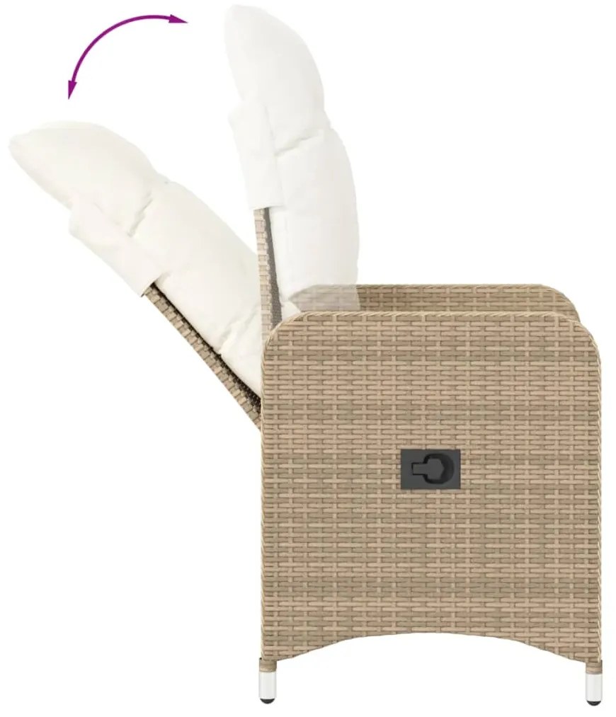 Cadeiras de jardim reclináveis 2 pcs com mesa vime PE bege