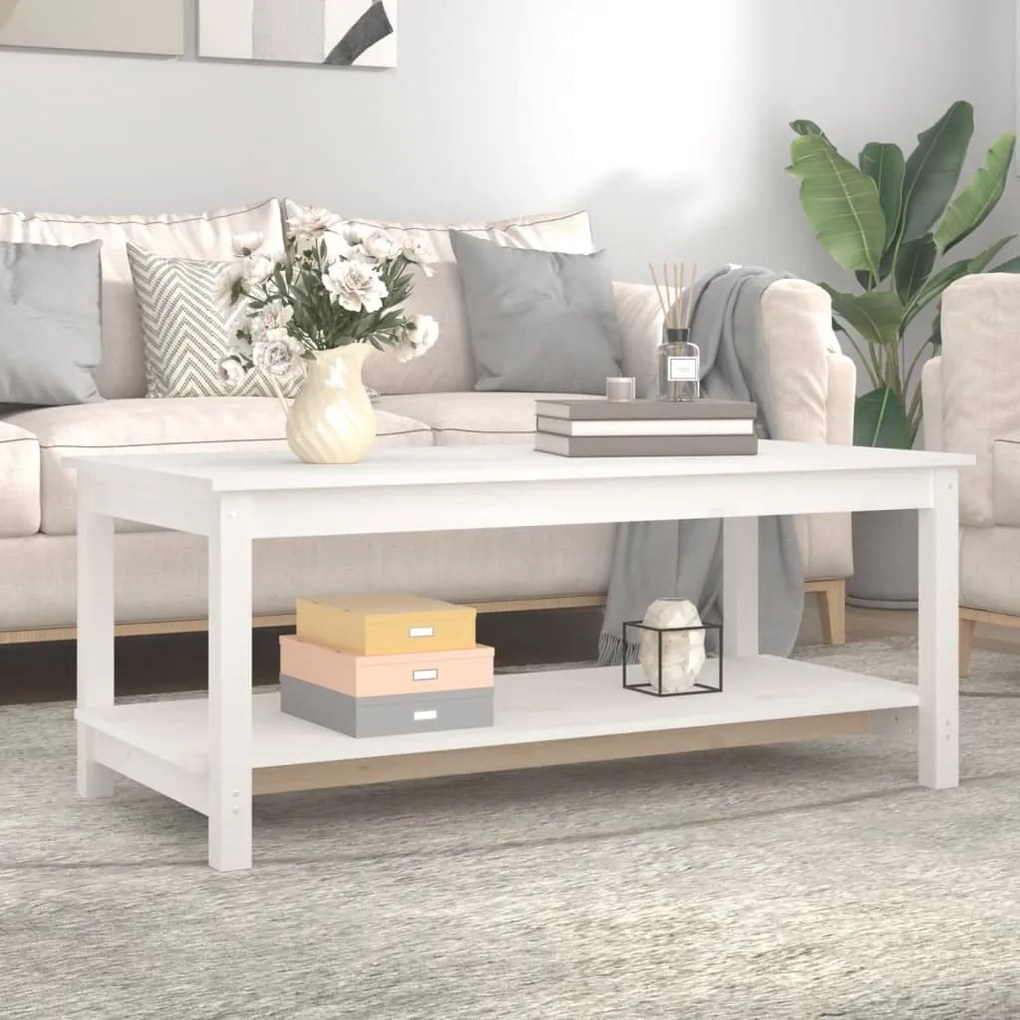 Mesa de centro 110x55x45 cm madeira de pinho maciça branco