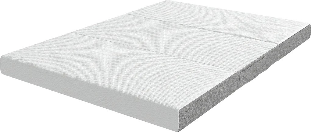 Colchão dobrável em 3 partes, 140 x 190 x 15 cm, colchão auxiliar de espuma com memória de forma e gel, branco