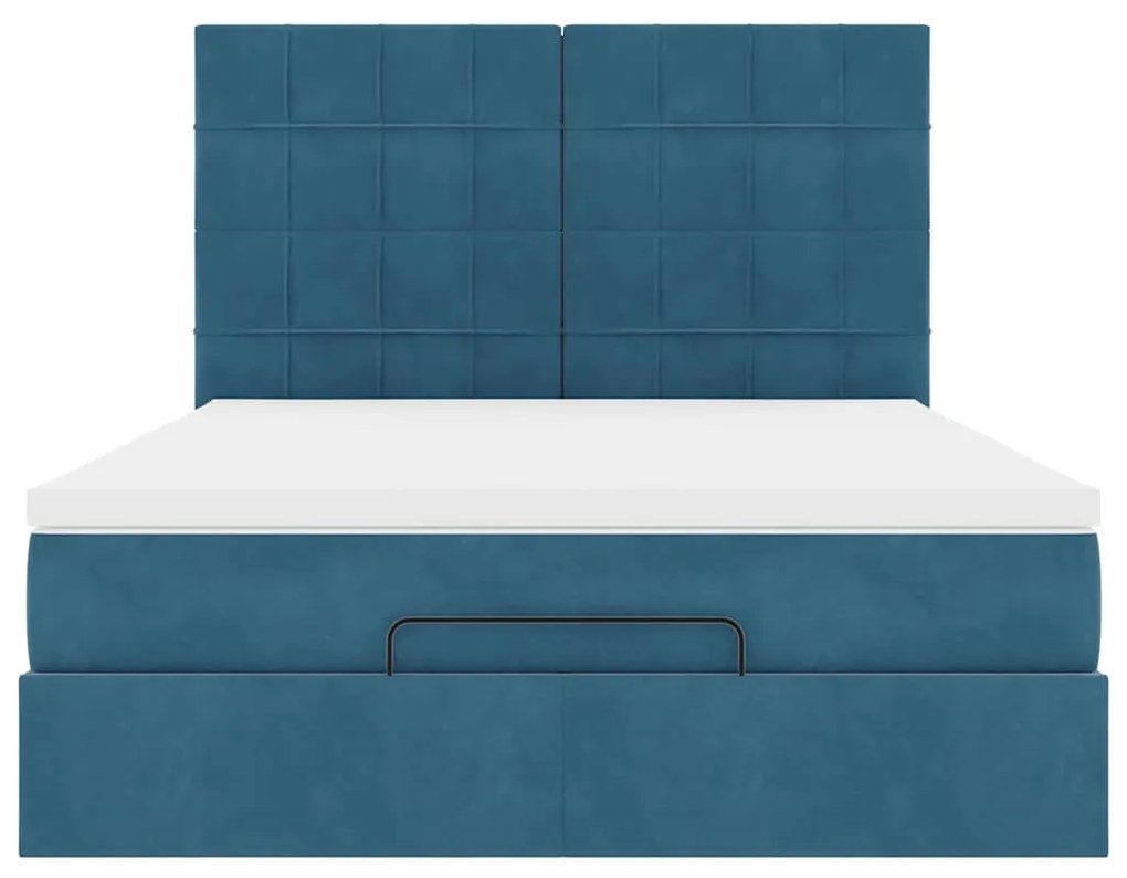 Estrutura de cama otomana colchões 140x200cm veludo azul escuro