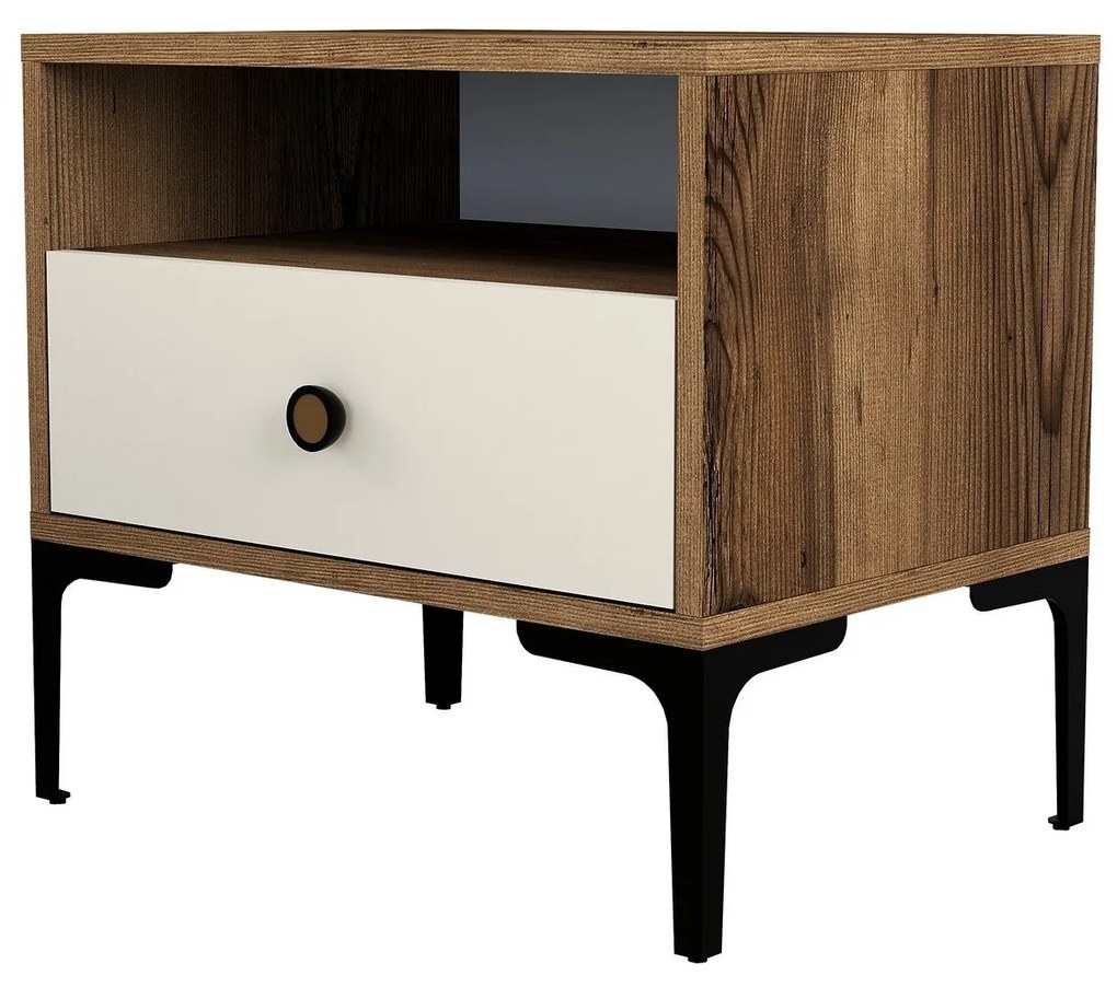 Mesa de Cabeceira Lizbon500 – Nogueira e Creme – 56x50,8x40 cm