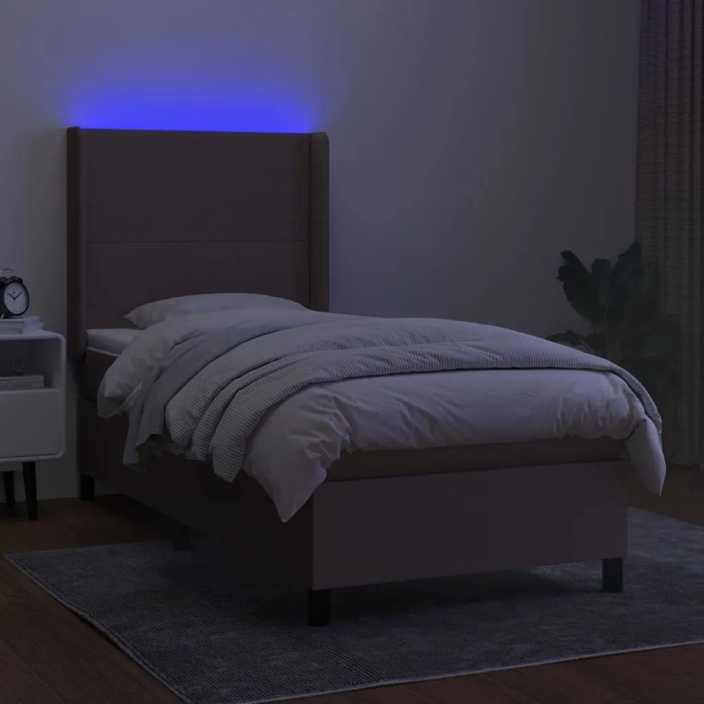 Cama box spring + colchão/LED 90x200cm tecido cinza-acastanhado