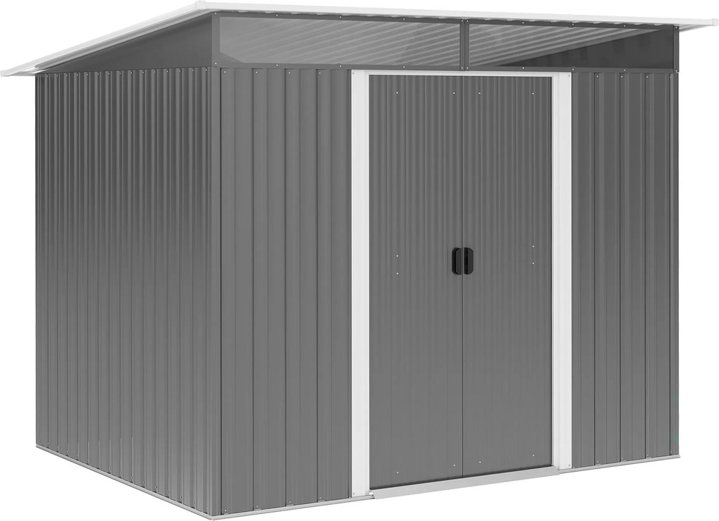 Abrigo de Jardim 4,5 m² 260x194x200 cm Abrigo Exterior Metálico com 2 Portas Deslizantes para Armazenamento de Ferramentas Cinza