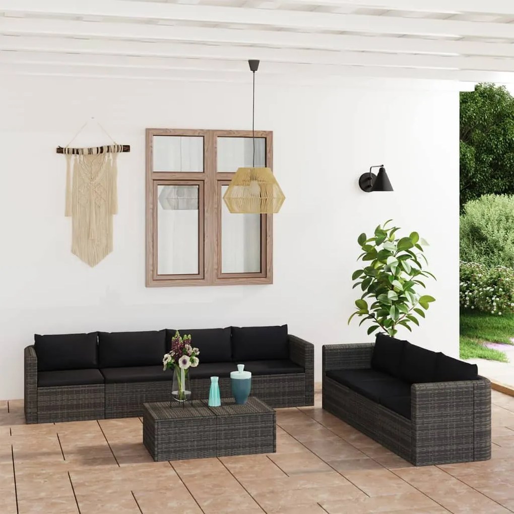 vidaXL 8 pcs conjunto lounge de jardim c/ almofadões vime PE cinzento