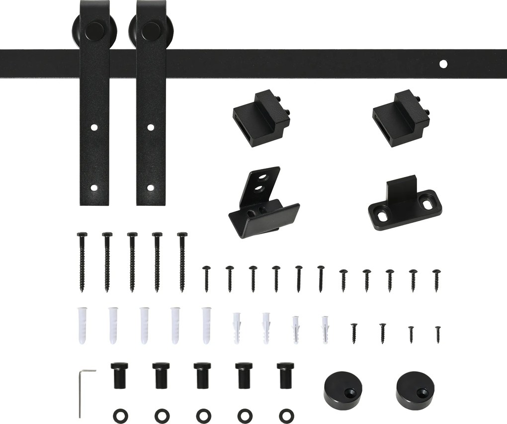 Ferragens para Porta Corredeira 200cm (MÓVEL NÃO INCLUIDO) Kit de Acessórios para Porta Corredeira de Madeira com 2 Trilhos de Aço Carga Máxima 20 kg