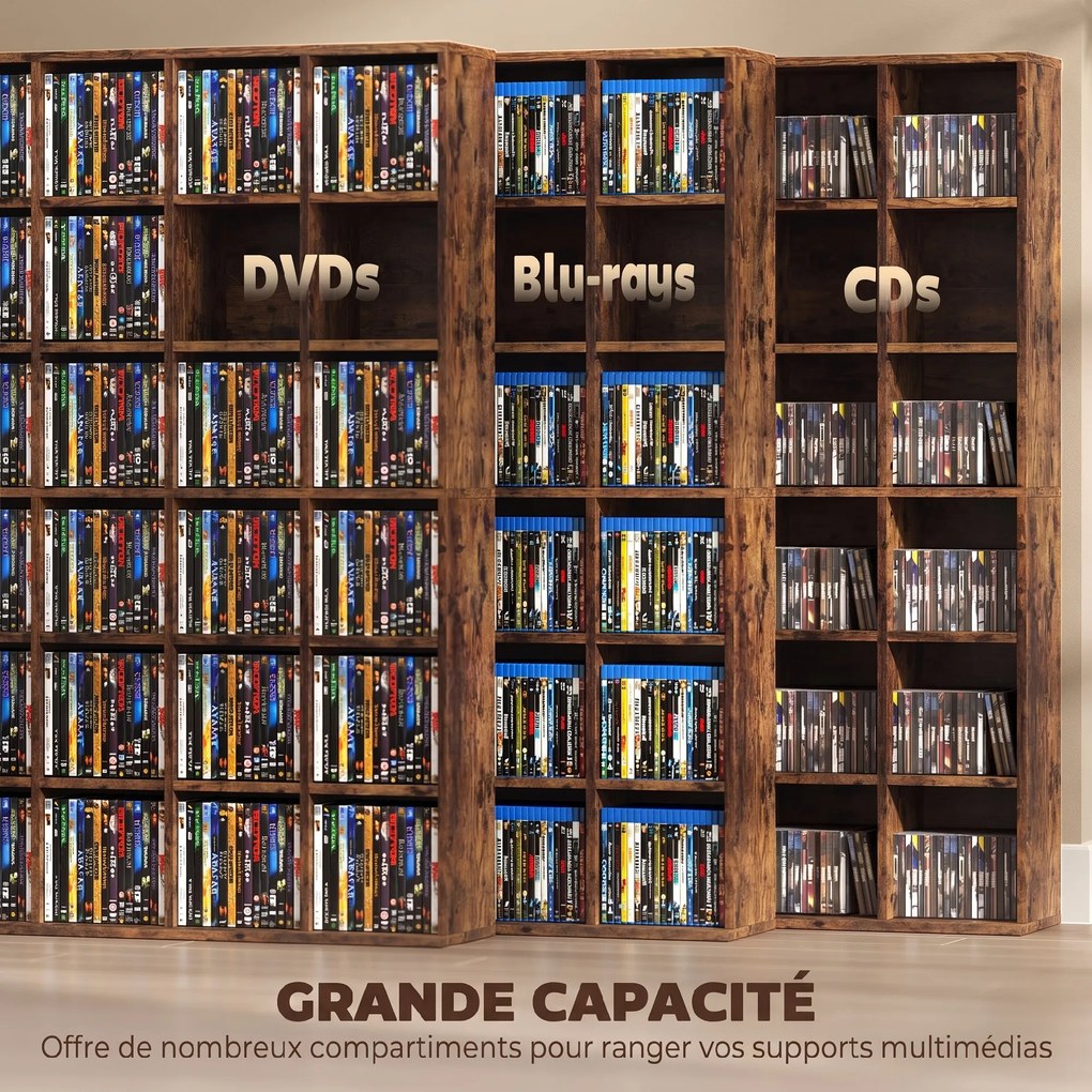 Móvel de Arrumação para CDs e DVDs, 89 x 20 x 130,5 cm, Capacidade para 456 CDs ou 336 DVDs, Castanho