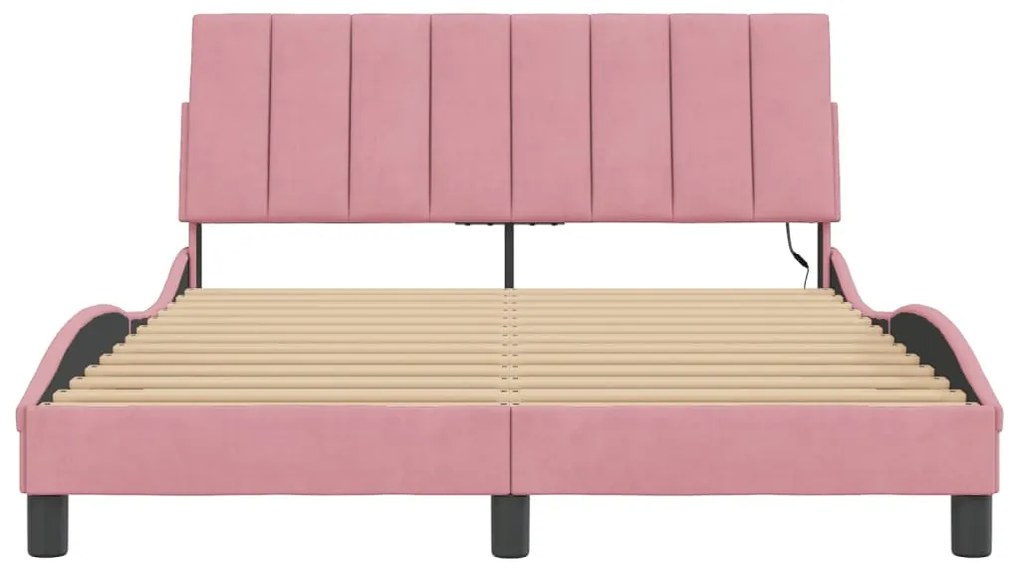 Estrutura de cama c/ luzes LED 120x200 cm veludo rosa