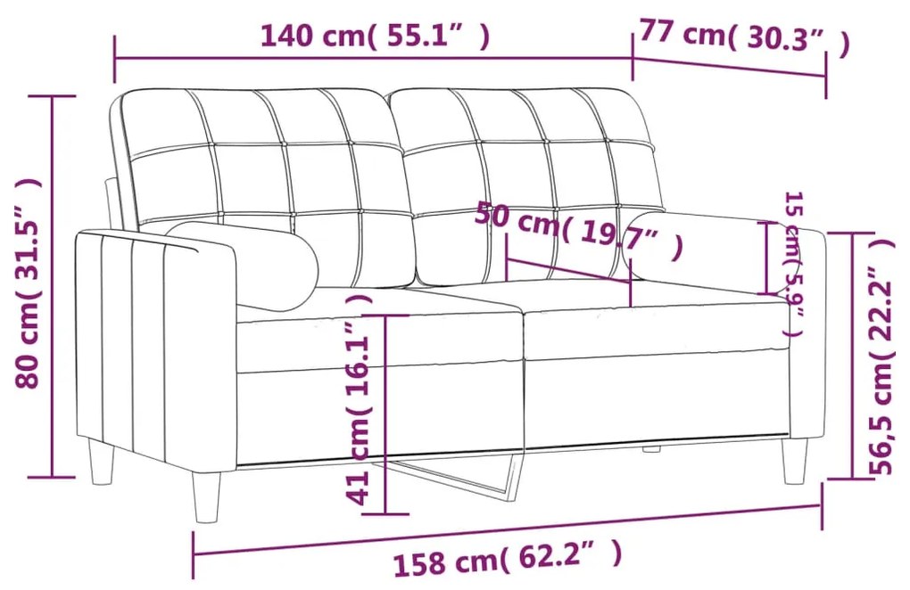 Sofá 2 lug. + almofadas decorativas 140cm tecido vermelho tinto