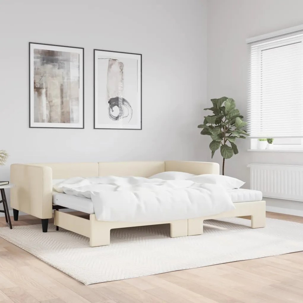 Sofá-cama c/ gavetão e colchões 100x200 cm tecido cor creme