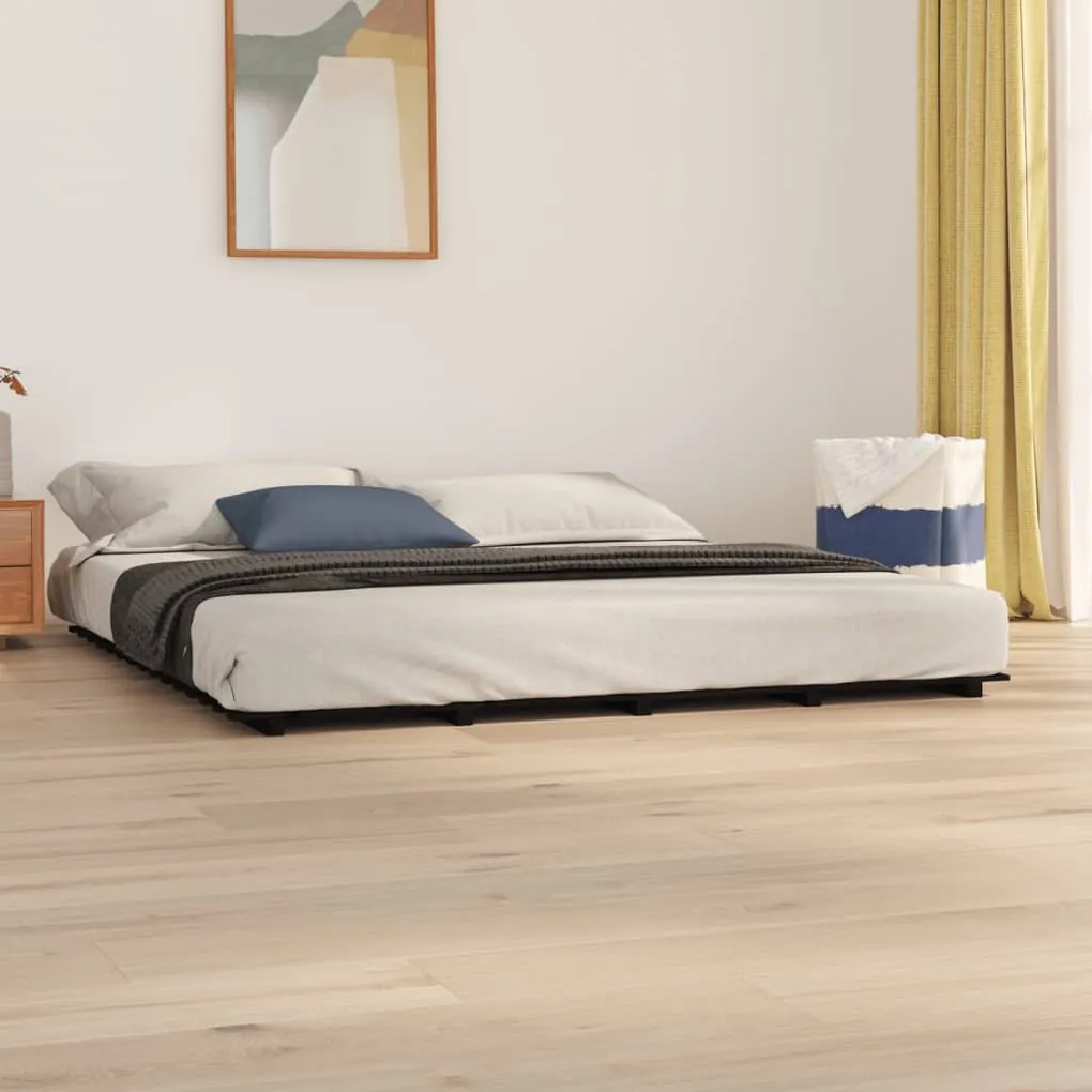 vidaXL Estrutura de cama madeira de pinho maciça 180x200 cm preto