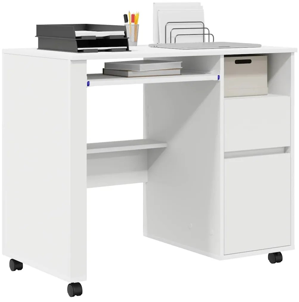 Mesa de Computador Branca com Gavetas Branca