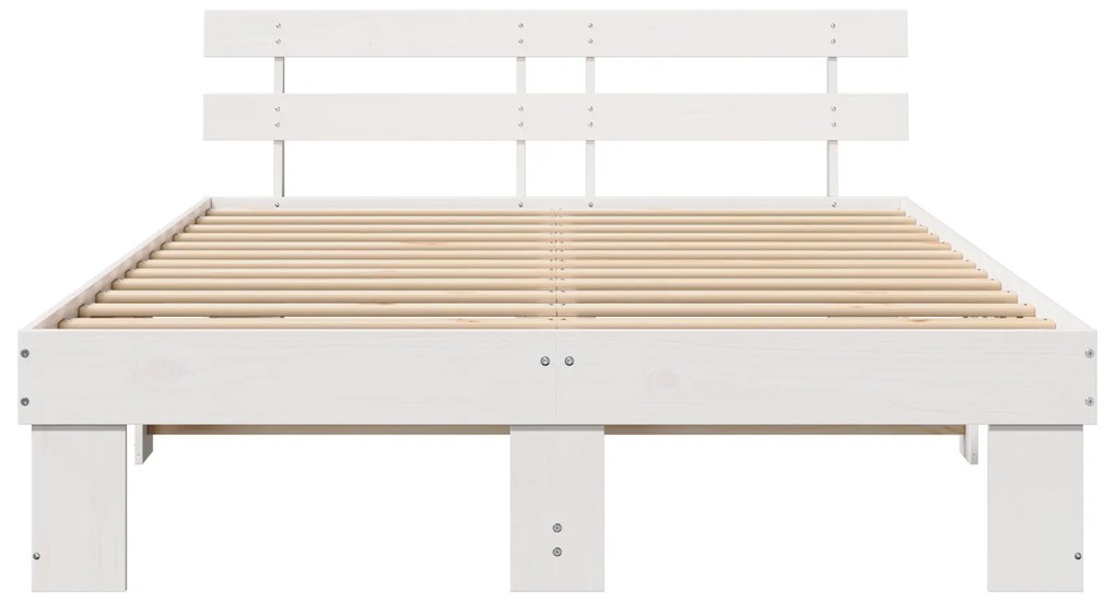 Estrado de Cama com Cabeceira Branco 140x200 cm Madeira Sólida Pinho