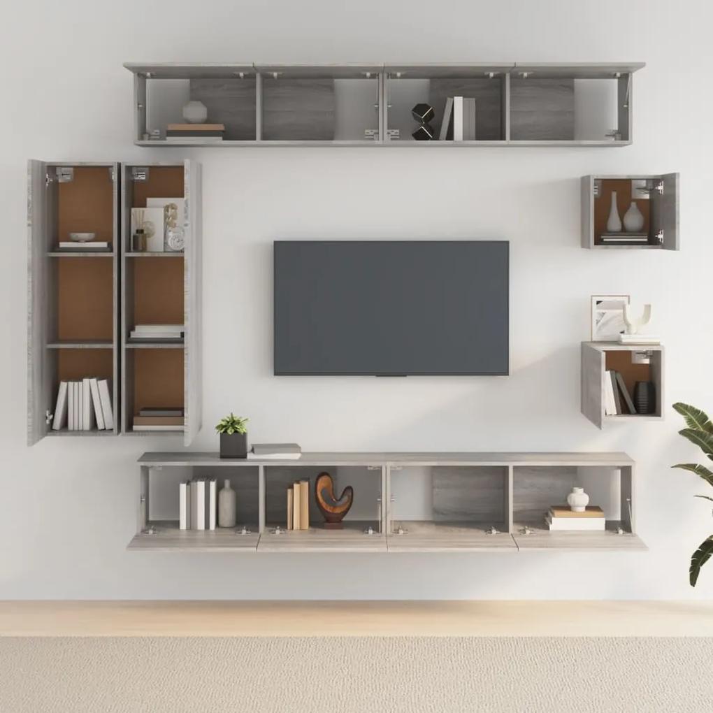 8 pcs conjunto móveis TV derivados de madeira cinzento sonoma