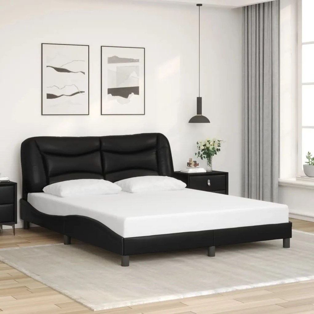 Estrutura cama c/ cabeceira 160x200 cm couro artificial preto