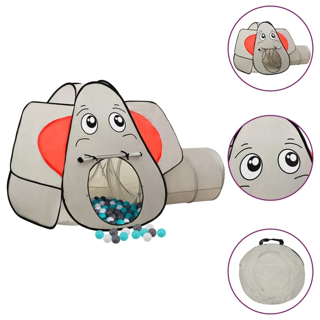 3107740 vidaXL Tenda de brincar elefante com 250 bolas 174x86x101 cm cinzento