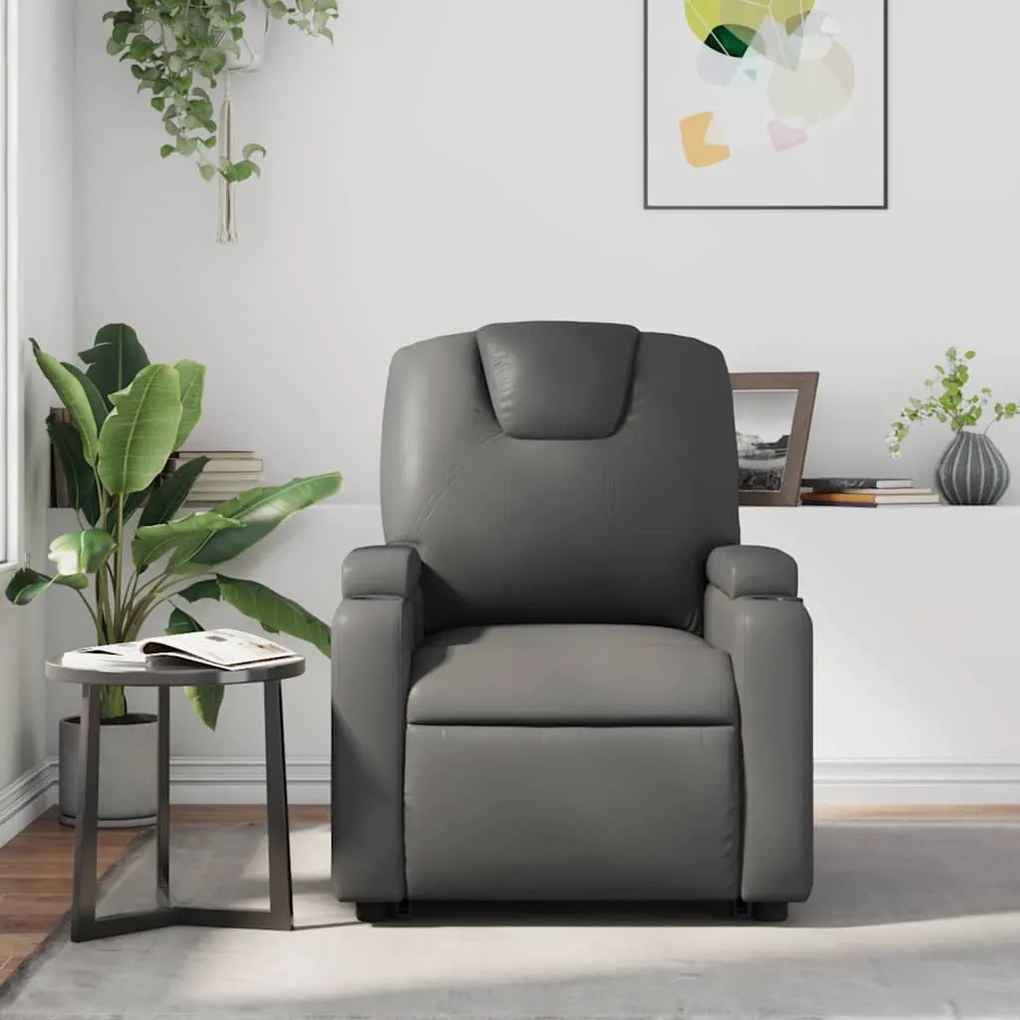 Poltrona de massagens reclinável couro artificial cinzento