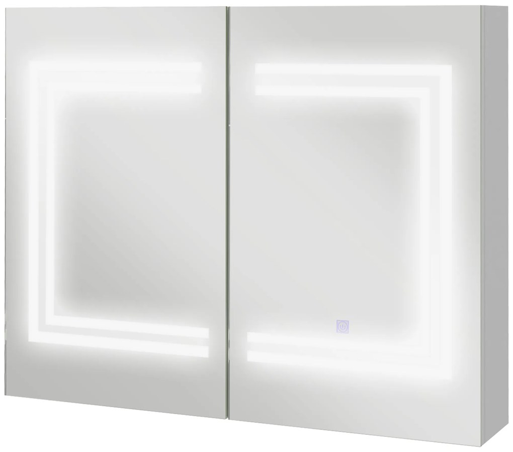 Armário Casa de Banho com Espelho e Luz LED Interruptor Tátil e Cor da Luz Ajustável 80x15x65 cm Branco Brilhante