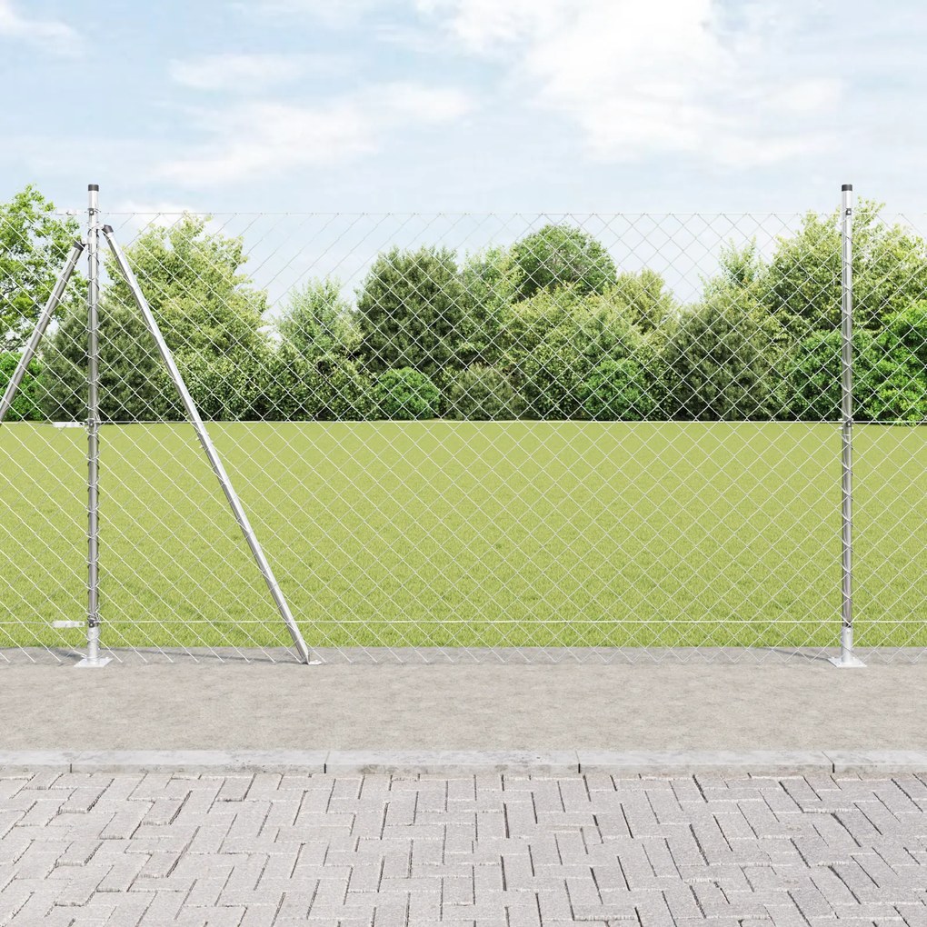 vidaXL Cerca de Cadeia com 7 Postes Flangeados 1,5x10 m Aço Galvanizado