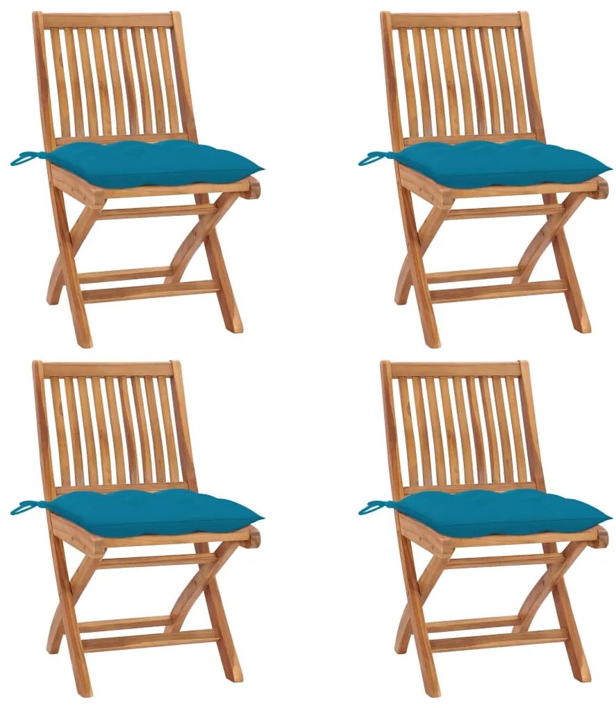 Cadeiras de jardim dobráveis c/ almofadões 4 pcs teca maciça