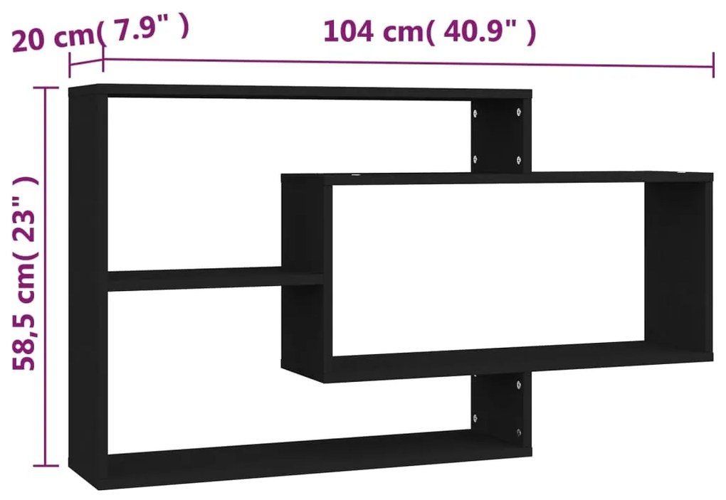 Prateleiras de parede 104x20x58,5cm contraplacado preto