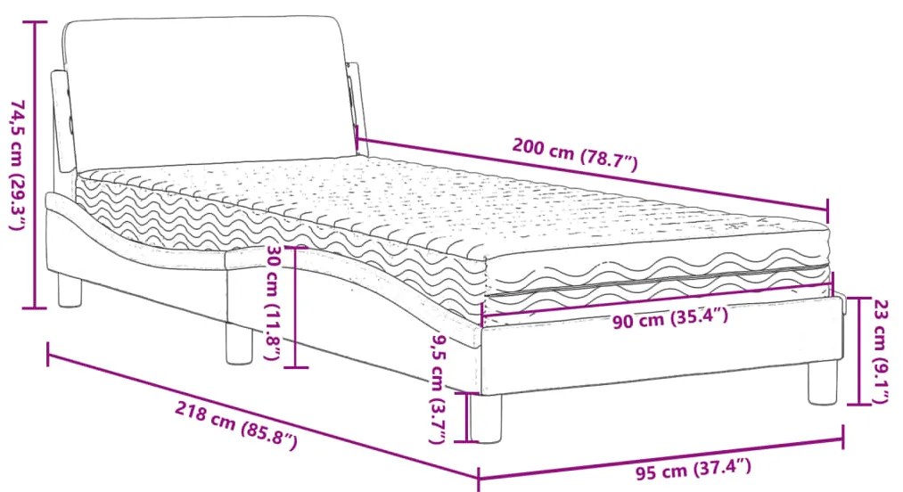 Cama com colchão 90x200 cm couro artificial cor cappuccino