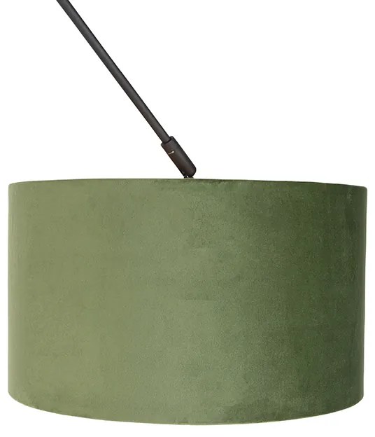 Candeeiro de suspensão preto com cúpula em veludo verde com dourado 35 cm - Blitz Country / Rústico