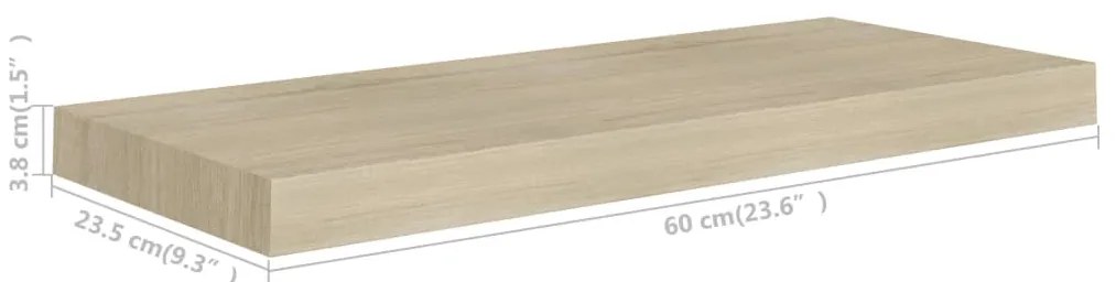 Prateleiras parede suspensas 4 pcs 60x23,5x3,8 cm MDF carvalho