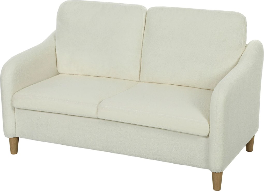 Sofá de 2 lugares, sofá de sala em tecido bouclé com almofadas incluídas, assento almofadado, 137 x 69 x 82 cm, creme