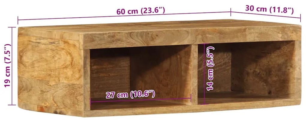 Armário de TV para parede 60x30x19 cm mangueira áspera maciça