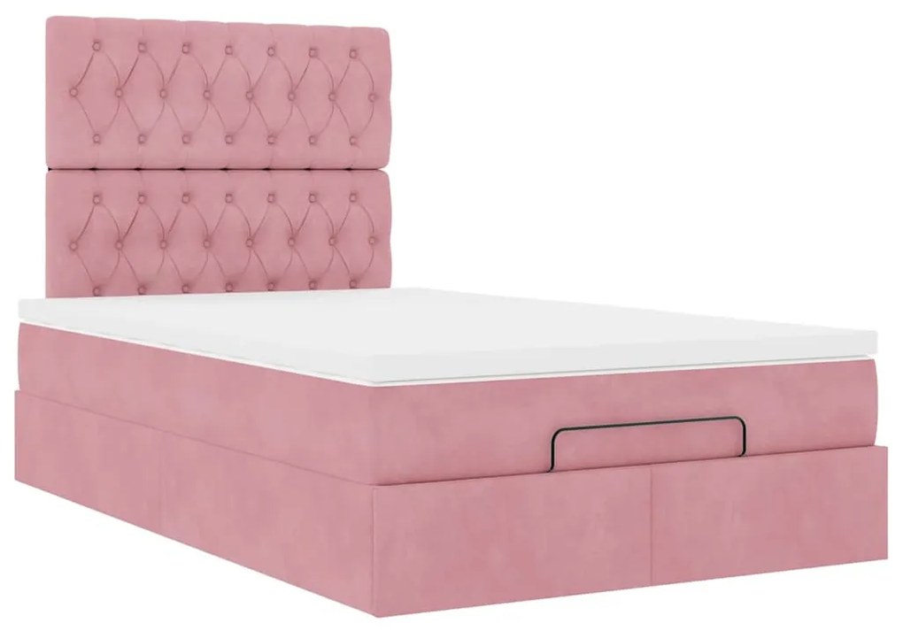 Estrutura de cama otomana com colchões 120x200 cm veludo rosa