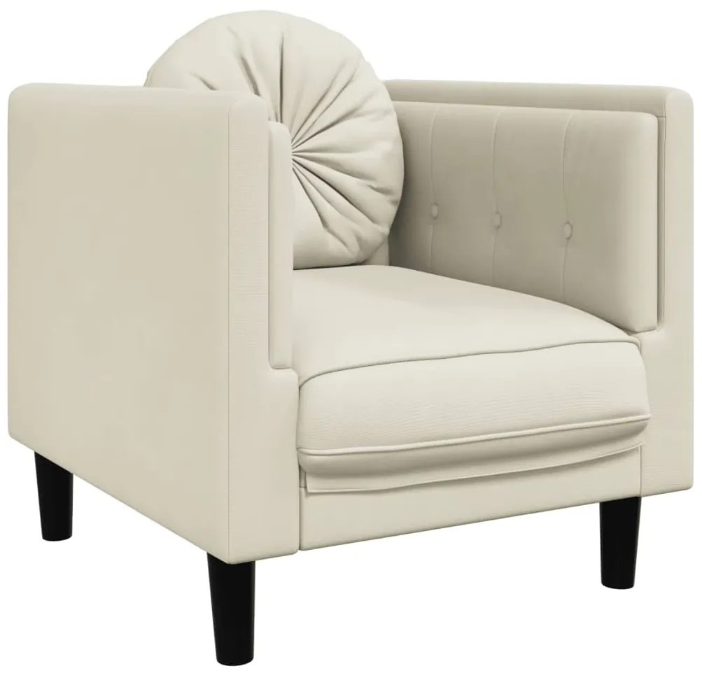 3 pcs conjunto de sofás com almofadas veludo cor creme