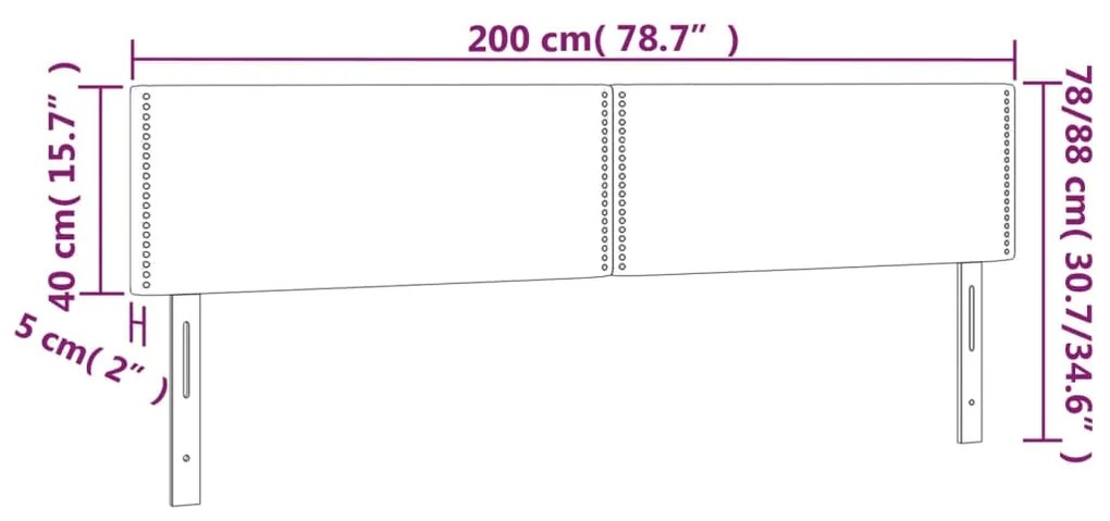 Cabeceira de cama c/luzes LED tecido 200x5x78/88 cm cinza-claro