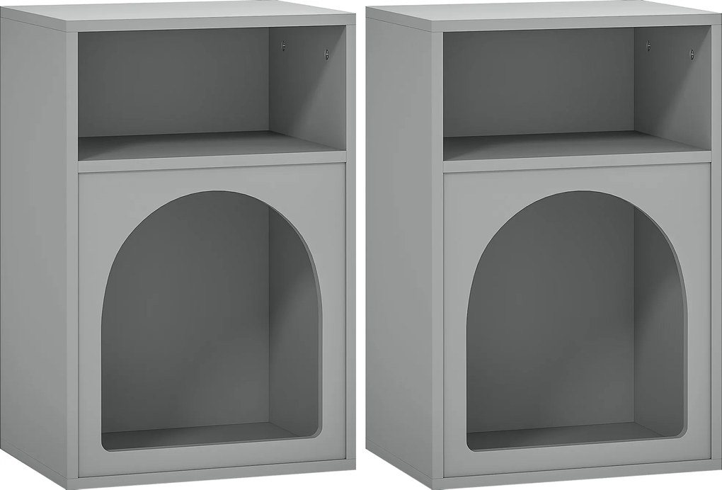 HOMCOM Conjunto de 2 mesas de cabeceira, mesa de noite com compartimentos abertos, design arqueado, 40 x 30 x 60 cm, cinza | Aosom Portugal