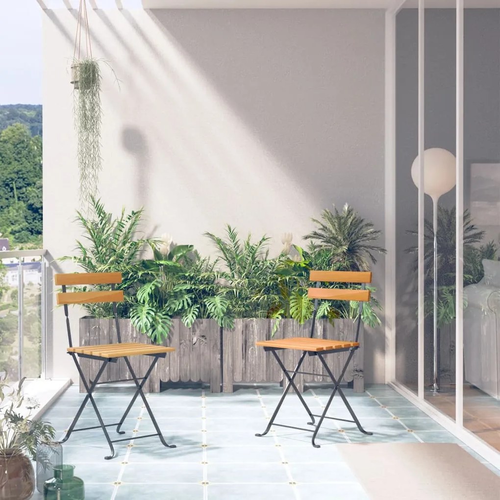 vidaXL Cadeiras de jardim dobráveis 2 pcs aço e madeira acácia maciça