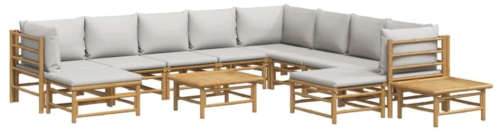 12pcs conj. lounge de jardim bambu c/ almofadões cinzento-claro