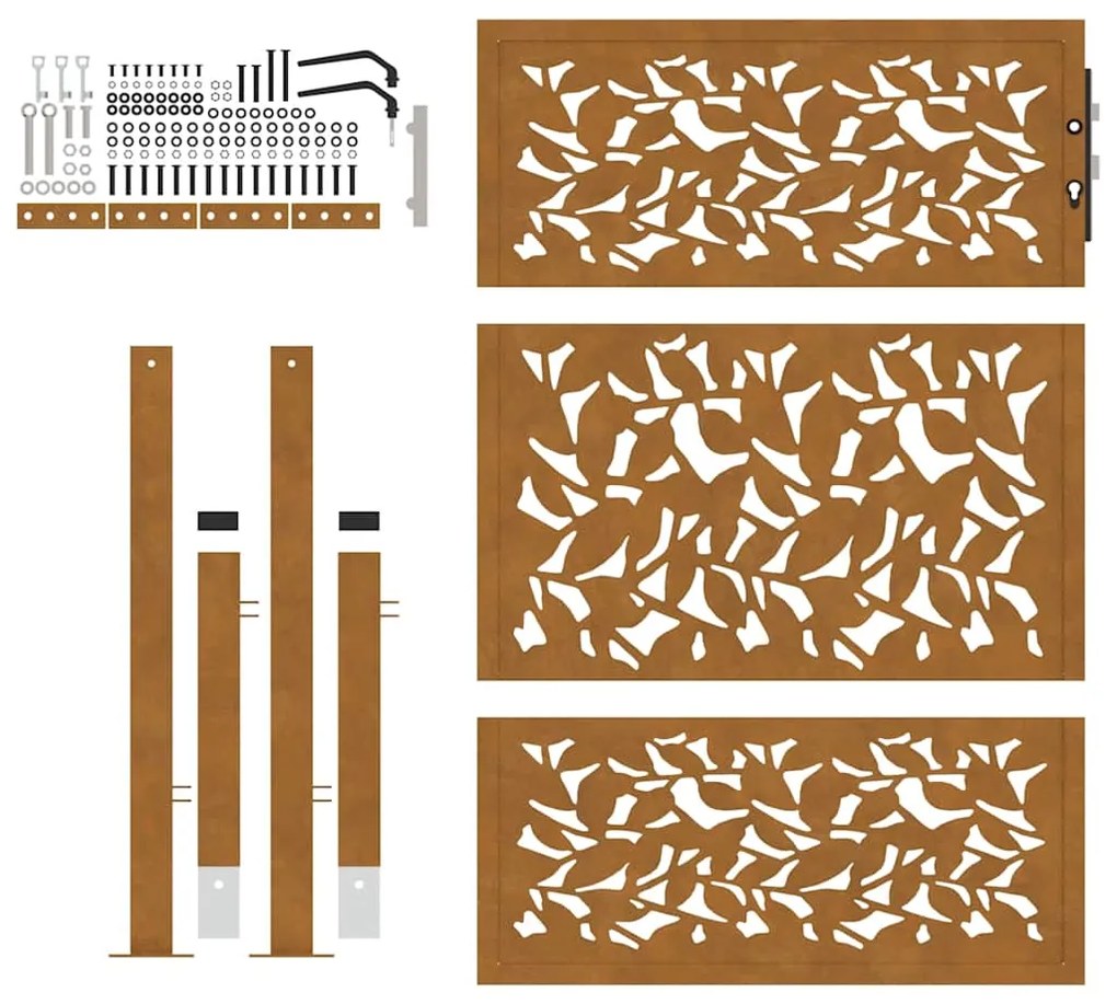 Portão de jardim 105x130 cm design de folha de aço resistente