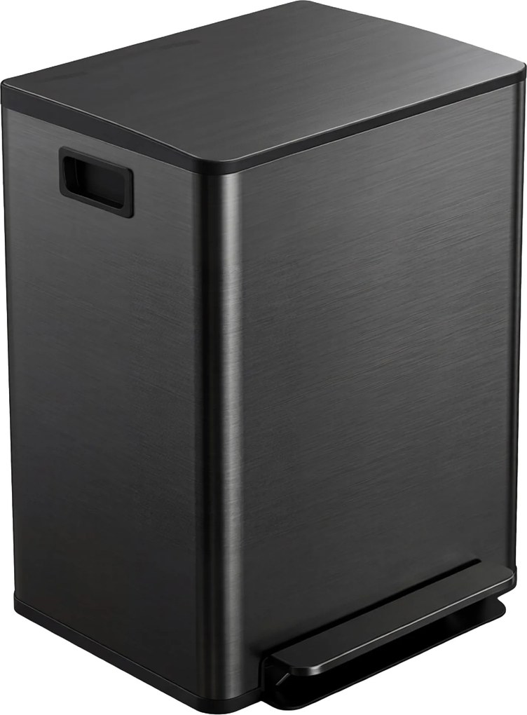 Caixote do lixo de cozinha com 2 compartimentos de 2 x 30 L, aço inoxidável, tampa com fecho suave, 47,7 x 37,5 x 66,8 cm, preto