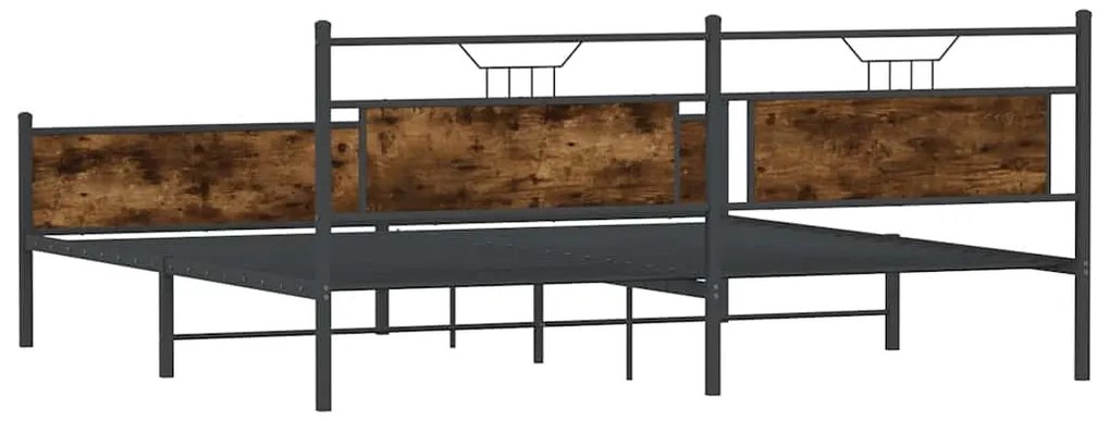 Estrutura de cama sem colchão 200x200cm metal carvalho fumado