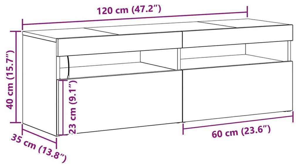 Estante para TV vidaXL com LED Carvalho Preto 120x35x40 cm Madeira de