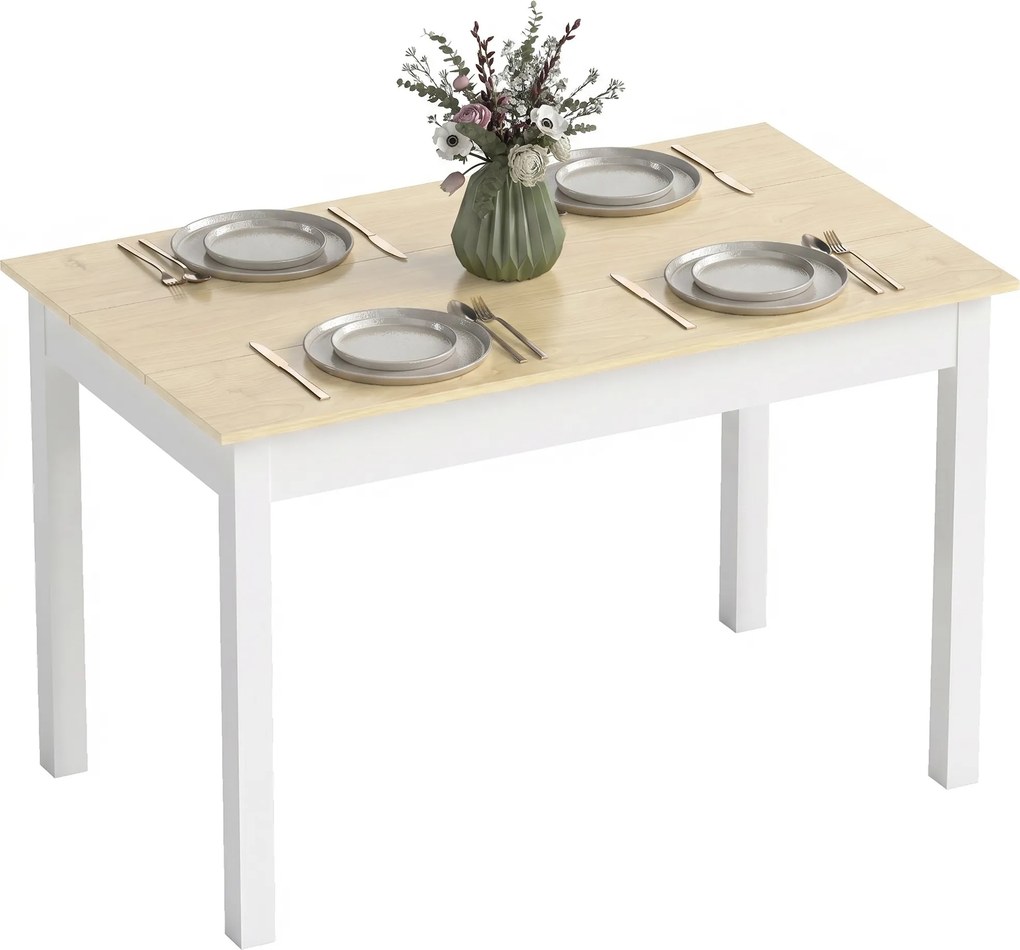 Mesa de Sala de Jantar de Madeira Retangular para 4-6 Pessoas Estilo Moderno 119x70x76 cm Carvalho e Branco