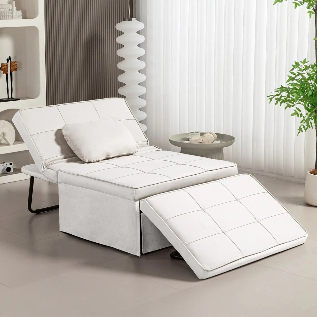Sofá-Cama "Açores" 3 em 1 - Branco Gelo - 95x179x78 cm - Linho e Metal